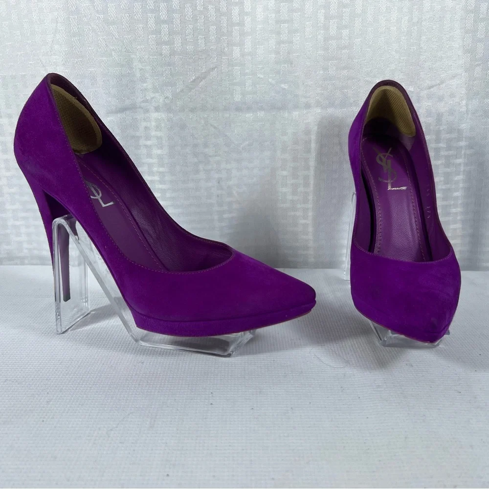 Yves Saint Laurent Rive Gauche Purple Suede Platform Pumps EU 37.5